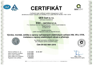 Certifikát: ČSN EN ISO 9001: 2016